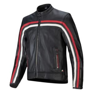 ALPINESTARS DYNO LEATHER JACKET BLACK, RUBY RED ECRU