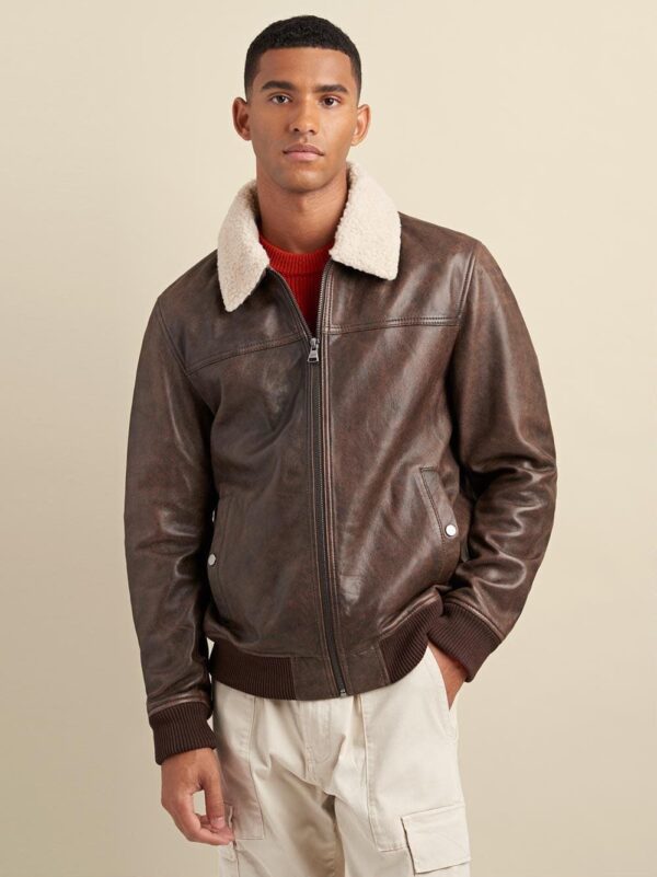 Leather Aviator Bomber Genuine Fur - Image 6