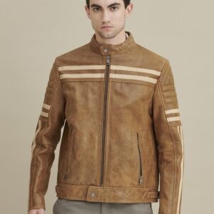 Carl Moto Jacket with Chest Stripe