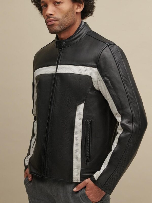 Jonny Color Blocked Genuine Leather Biker Jacket - Image 3