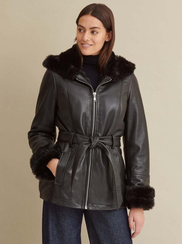 Genevieve Belted Leather Jacket - Image 3