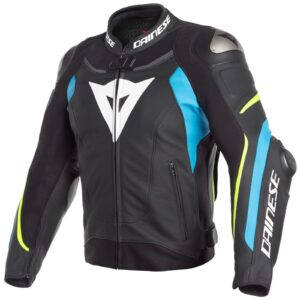 DAINESE SUPER SPEED 3 PERFORATED LEATHER JACKET BLACK, YELLOW & BLUE