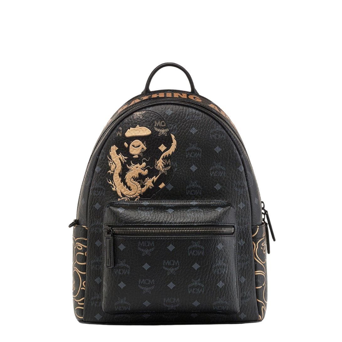 MCM SMALL X BAPE STRAK BACKPACK IN VISETOS BLACK