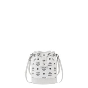 MCM MINI DESSAU DRAWSTRING BAG IN VISETOS WHITE