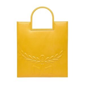 MCM X-LARGE AREN FOLD TOTE IN MEGA LAUREL LEATHER YELLOW