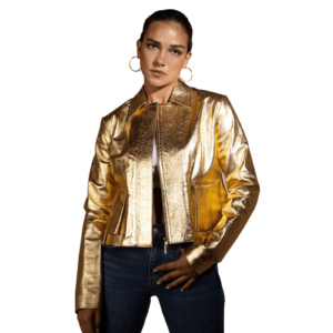 Gold Leather Jacket Women