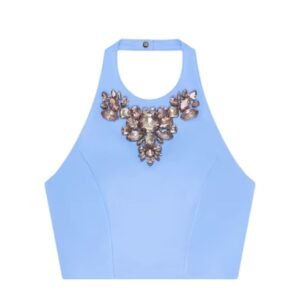 GIVENCHY CROPPED TOP IN LEATHER WITH EMBROIDERED STONES