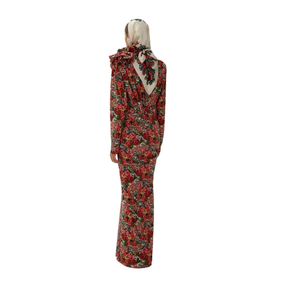 MAGDA BUTRYM CLASSIC JERSEY SHIRRED FLOWER BLOUSON IN RED FLORAL PRINT - Image 4