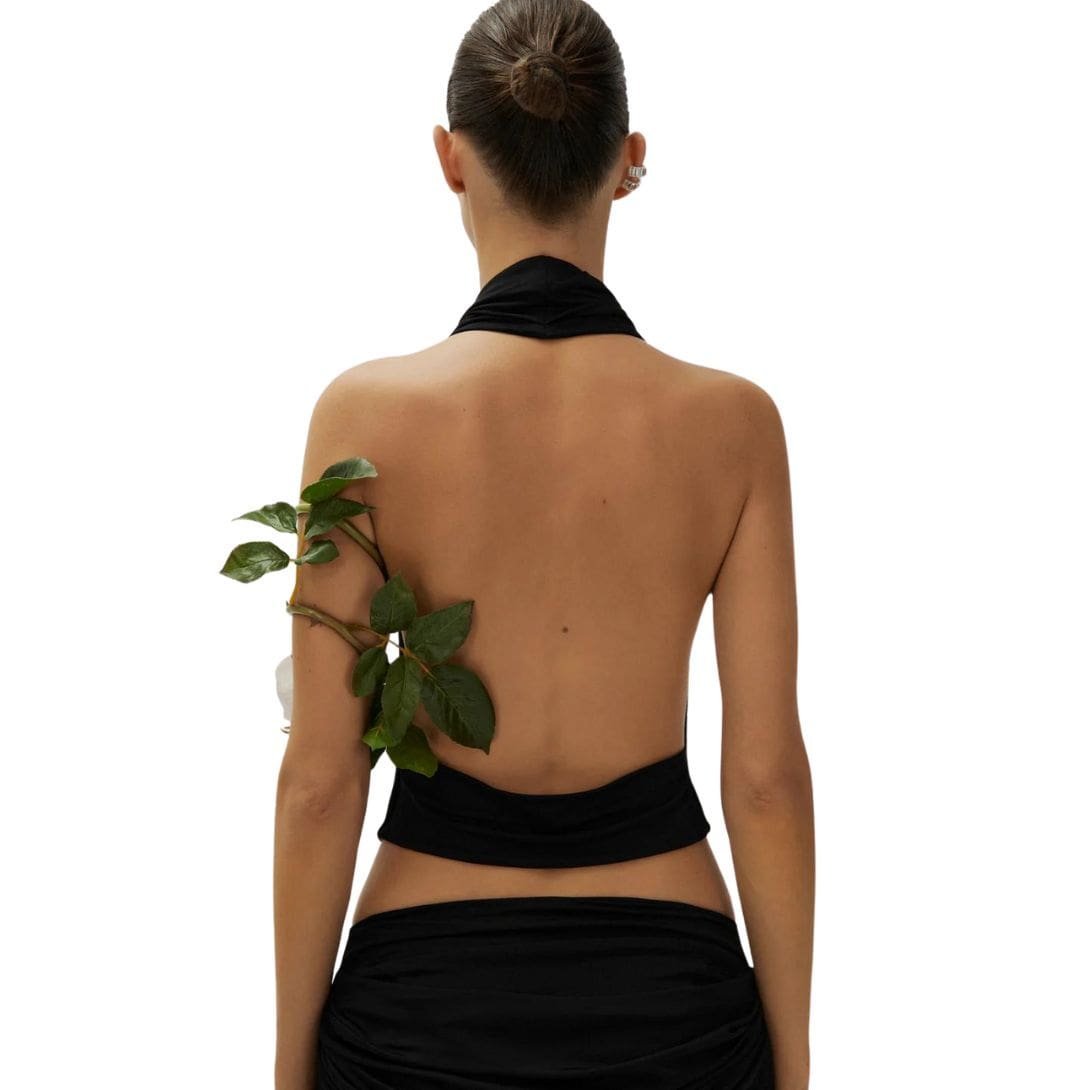 MAGDA BUTRYM COWL NECK JERSEY HALTER TOP IN BLACK - Image 5