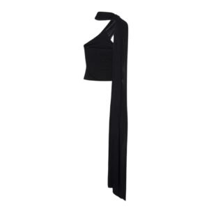 MAGDA BUTRYM JERSEY WRAP NECK TOP IN BLACK
