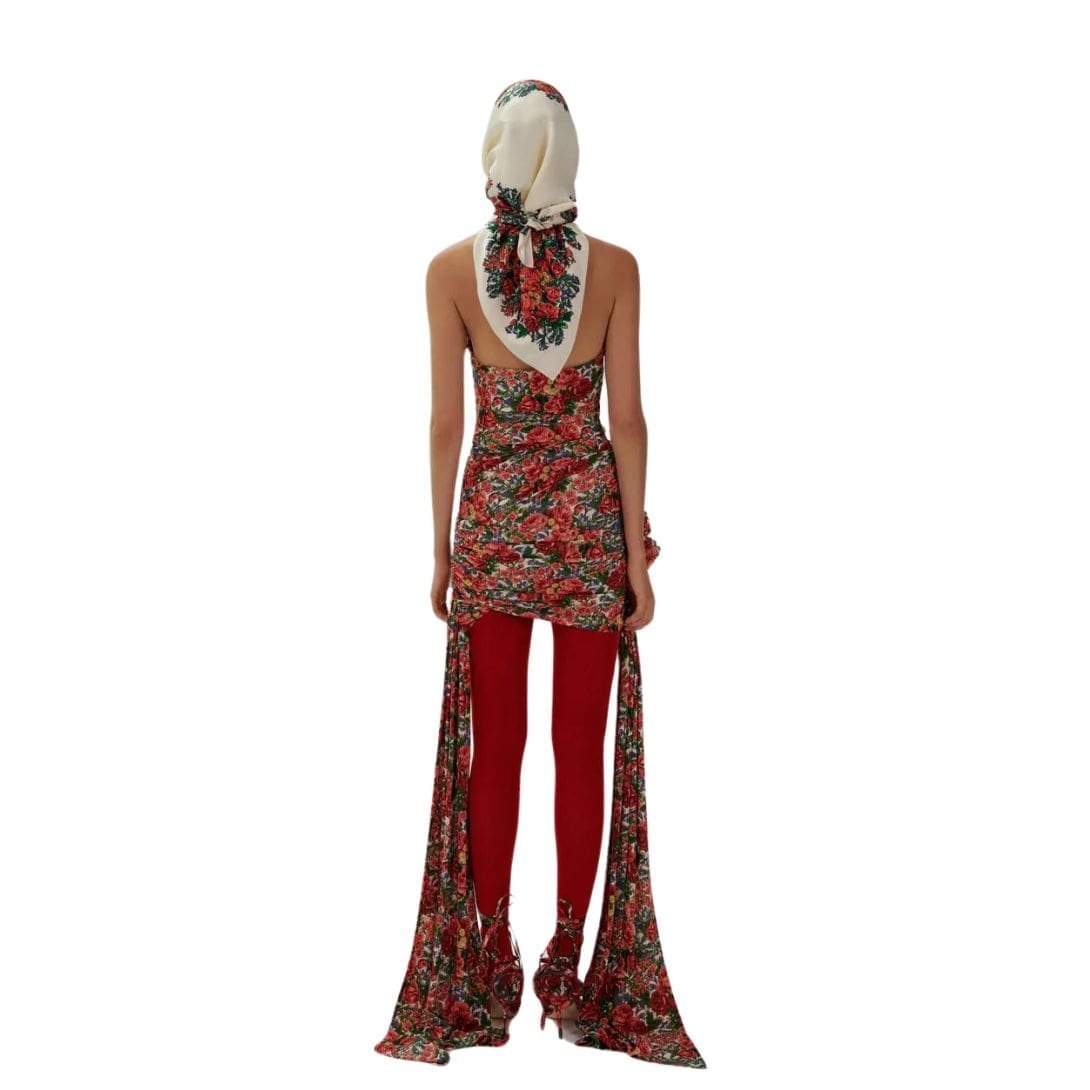 MAGDA BUTRYM KEYHOLE HALTER TOP IN RED FLORAL PRINT - Image 4