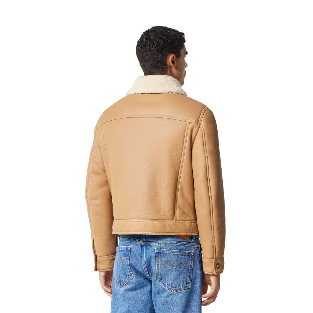 VERSACE SHEARLING LEATHER BLOUSON JACKET - Image 4