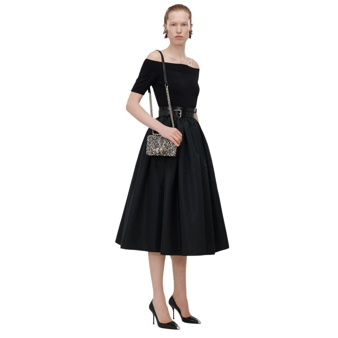 ALEXANDER MCQUEEN WOMANS CRYSTAL EMBELLISHED MINI JEWELLED SATCHEL IN BLACKSILVER - Image 6