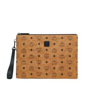 MCM AREN WRISTLET ZIP POUCH IN VISETOS COGNAC