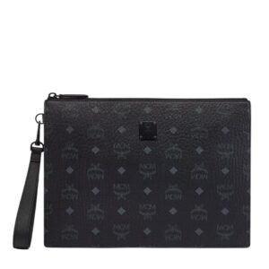MCM AREN WRISTLET ZIP POUCH IN VISETOS BLACK
