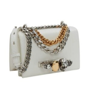 ALEXANDER MCQUEEN WOMANS MINI JEWELLED SATCHEL WITH CHAIN IN LVORY