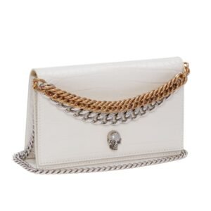 ALEXANDER MCQUEEN WOMANS SMALL SKULL BAG WITH CHAIN IN LVORY
