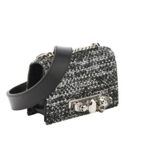 ALEXANDER MCQUEEN WOMANS THE BIKER MINI JEWELLED SATCHEL IN BLACKWHITE