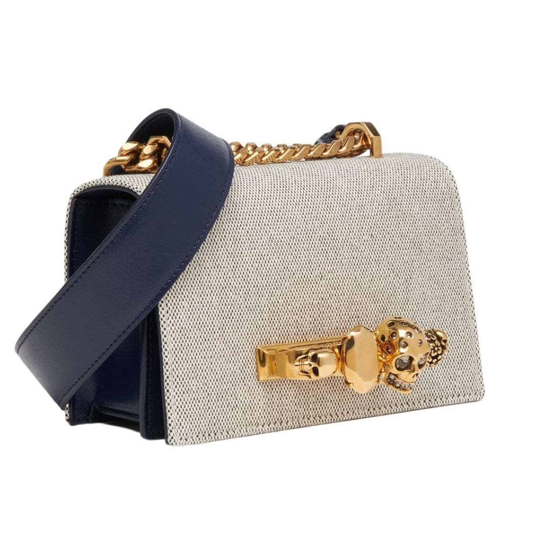 ALEXANDER MCQUEEN WOMANS THE BIKER MINI JEWELLED SATCHEL IN GRAYNAVY - Image 2