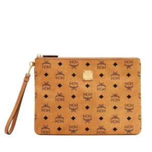 MCM WRISTLET ZIP POUCH IN VISETOS ORIGINAL COGNAC