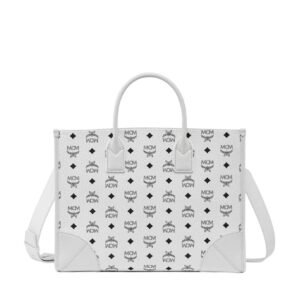 MCM LARGE MÜNCHEN TOTE IN VISETOS WHITE