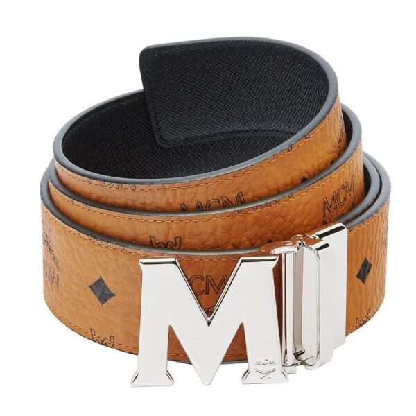 MCM CLAUS M REVERSIBLE BELT 1.75" IN VISETOS COGNAC/SILVER