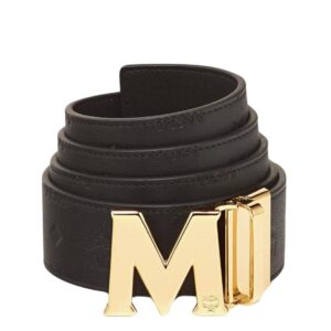 MCM CLAUS M REVERSIBLE BELT 1.75” IN EMBOSSED MONOGRAM LEATHER BLACK/GOLD