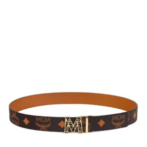 MCM CLAUS LAUREL M REVERSIBLE BELT 1.75” IN MAXI VISETOS BLACK/COGNAC