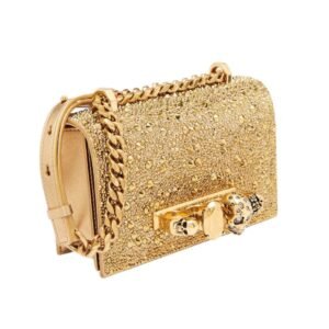 ALEXANDER MCQUEEN WOMENS THE MINI JEWELLED SATCHEL IN GOLD