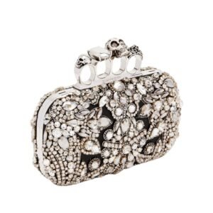 ALEXANDER MCQUEEN WOMENS VICTORIAN JEWEL KNUCKLE CLUTCH IN SILVER