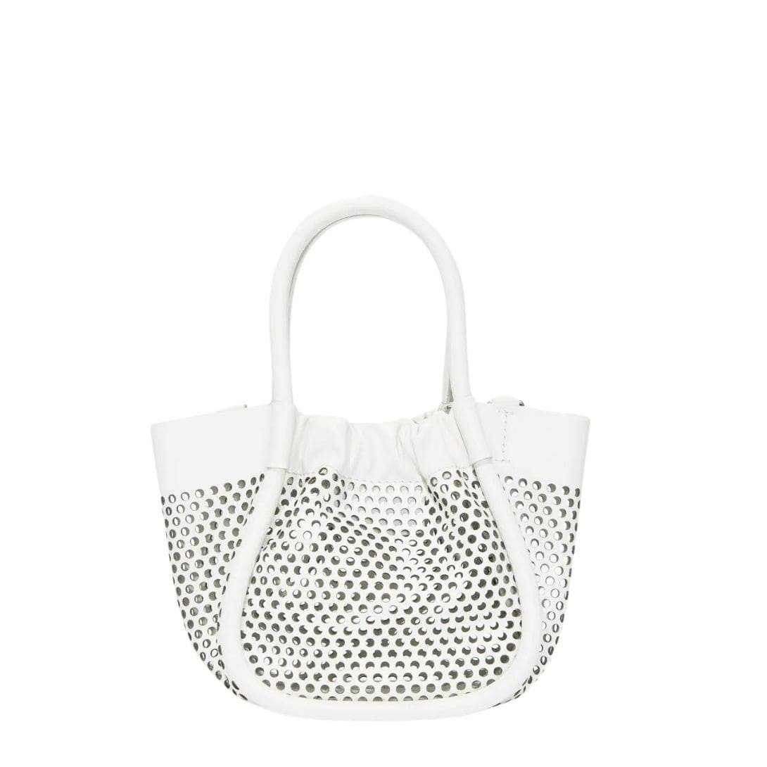 PROENZA EXTRA SMALL RUCHED TOTE IN PERFORATED LEATHER OPTIC WHITE - Image 5