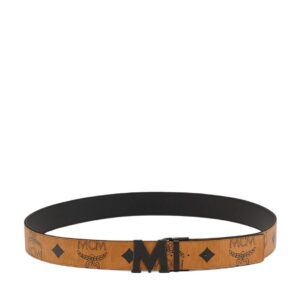 MCM CLAUS MATTE M REVERSIBLE BELT 1.75” IN MAXI VISETOS COGNAC