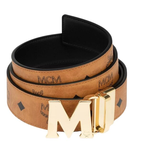 MCM CLAUS M REVERSIBLE BELT 1.5" IN VISETOS COGNAC/GOLD