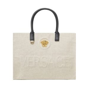VERSACE LA MEDUSA CANVAS LARGE TOTE BAG