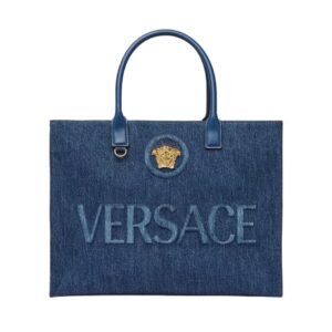 VERSACE LA MEDUSA DENIM LARGE TOTE BAG