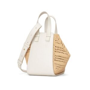 LOEWE HAMMOCK COMPACT BAG IN RAFFIA AND CALFSKIN