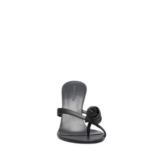 MAGDA BUTRYM WEDGE FLOWER SANDALS IN BLACK LEATHER