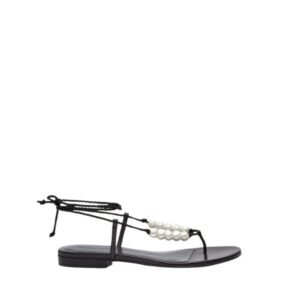 MAGDA BUTRYM WRAP AROUND FLAT PEARLS SANDALS IN BLACK