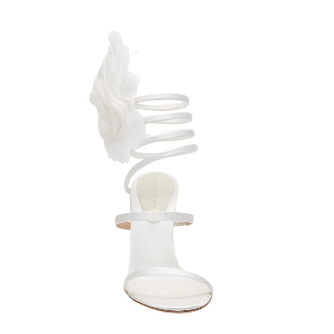 MAGDA BUTRYM SPIRAL SILK-ORGANZA FLOWER HEEL SANDALS IN CREAM - Image 3