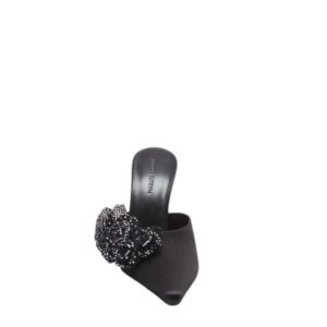 MAGDA BUTRYM CRYSTAL FLOWER APPLIQUE POINTED MUSLES IN BLACK SATIN