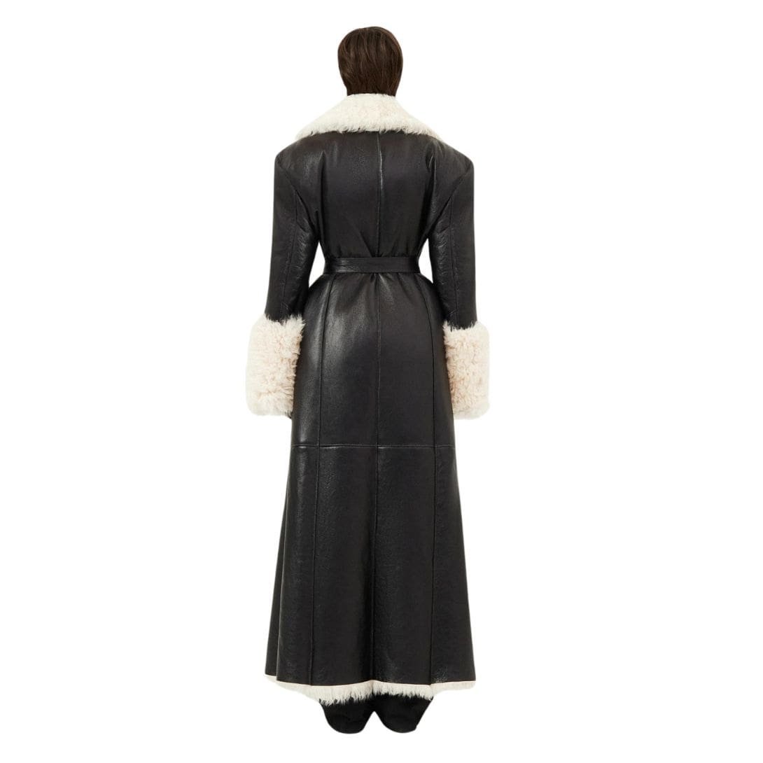 MAGDA BUTRYM LONG BELTED SHEARLING LEATHER COAT IN BLACK - Image 5