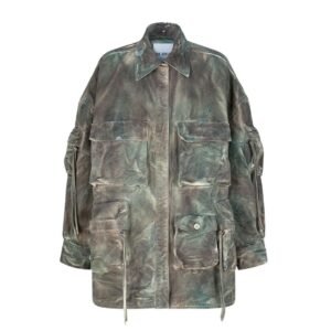 THE ATTICO FERN STAINED GREEN CAMUFLAGE SHORT COAT
