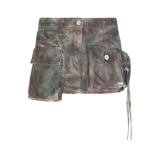 THE ATTICO FAY STAINED GREEN CAMOUFLAGE MINI SKIRT