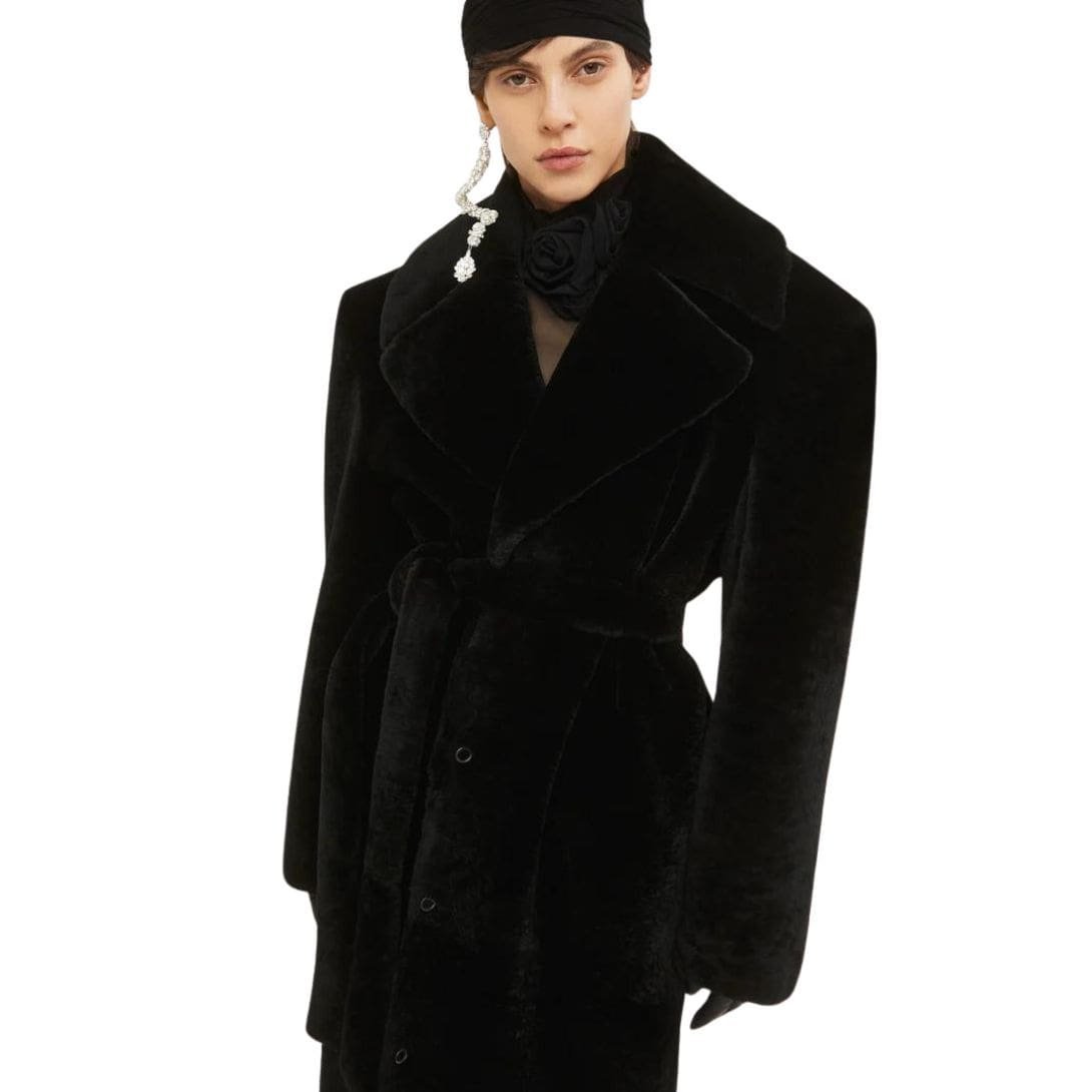 MAGDA BUTRYM LONG SHEARLING COAT IN BLACK - Image 5