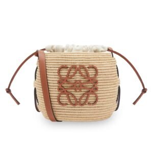 LOEWE BEEHIVE BASKET BAG IN RAFFIA AND CALFSKIN