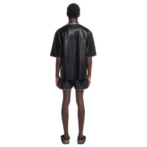 NANUSHKA AMIL RAFFIA-TRIMMED OKOBOR ALT LEATHER SHORTS BLACK