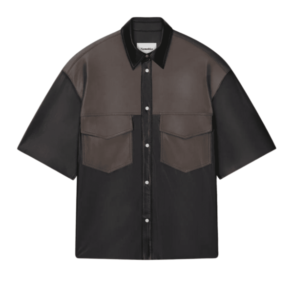 NANUSHKA MANCE OKOBOR ALT-LEATHER SHIRT SHIITAKE/BLACK