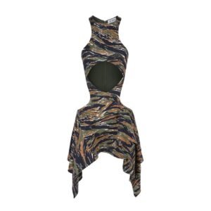 THE ATTICO “MAGNOLIA” MILITARY AND LIGHT BROWN MINI DRESS