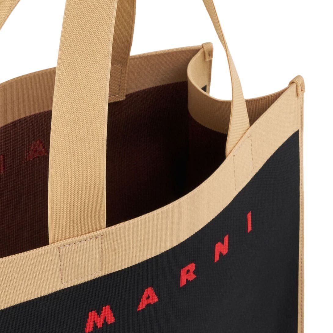 MARNI BLACK AND BEIGE JACQUARD SHOPPING BAG - Image 5
