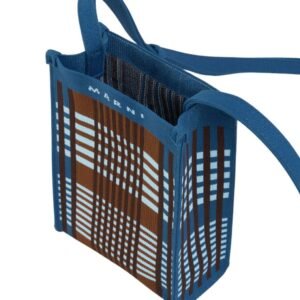 MARNI BLUE AND BROWN JACQUARD CHECK MINI SHOULDER BAG
